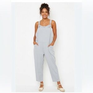 Boho Italian Lagenlook Cotton Jumpsuit - Relaxed Fit Gray Overalls